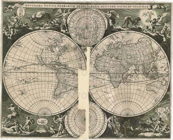 Map, Novissima totius terrarum orbis tabula auctore Nicolao Visscher, Nicolaes Jansz Visscher (1618-1679), Copperplate print