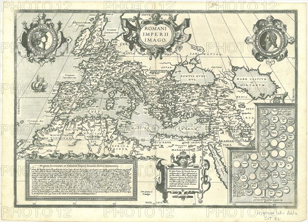 Map, Romani Imperii imago, Abraham Ortelius (1527-1598), Copperplate print