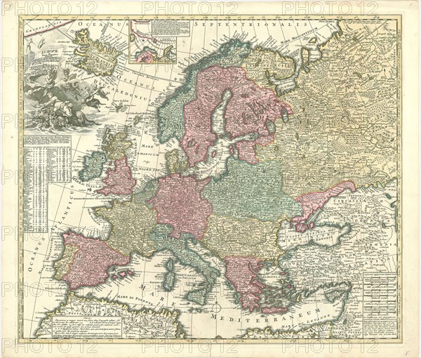 Map, Europae in tabula geographica delineatio ad mentem novissimorum eorumque optimorum geographorum emendata ... opera A.F. Zürneri ..., Adam Friedrich Zürner (1680-1742), Copperplate print