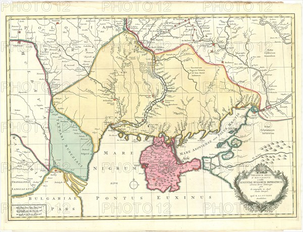 Map, Theatrum belli A° MDCCXXXVII a milite augustae Russorum imperatricis adversus Turcas Tattarosque gesti ex autographis in Acad. Scient. Petropol, Copperplate print