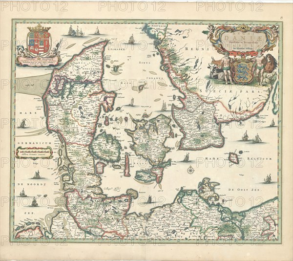 Map, Regni Daniæ, Nicolaes Jansz. Visscher (1618-1679), Copperplate print