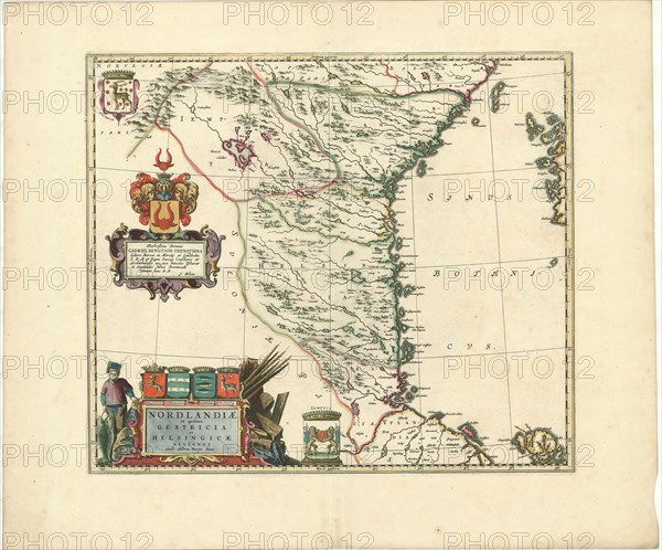 Map, Nordlandiæ et quibies Gestricia et Helsingicæ regiones, Andreas Bureus (1571-1646), Copperplate print