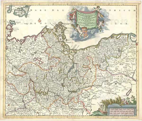 Map, Marchionatus Brandenburgensis in quo Sunt Vetus, Media Et Nova Marchia Et Ducatus Pomeraniae Tabula Quae est pars Septentrionalis Circuli Saxoniae Superioris, Theodorus Danckerts (1663-1727), Copperplate print