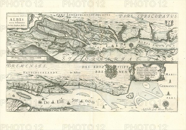 Map, Celeberrimi fluvii Albis nova delineatio, Christian Moller (1628 fl.), Copperplate print