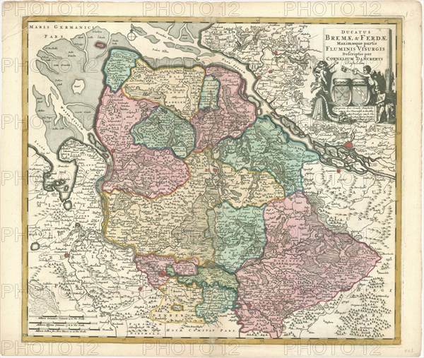 Map, Ducatus Bremae & Ferdae maximaeque partis fluminis Visurgis descriptio per Cornelium Danckerts Amstelodmi, Copperplate print