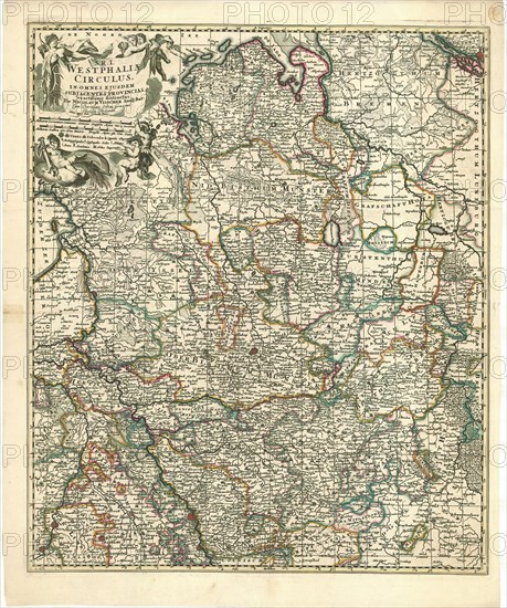 Map, S. R. I. Westphaliae circulus in omnes ejusdem subjacentes provincias exactissimè distinctus, Nicolaes Jansz. Visscher (1618-1679), Copperplate print