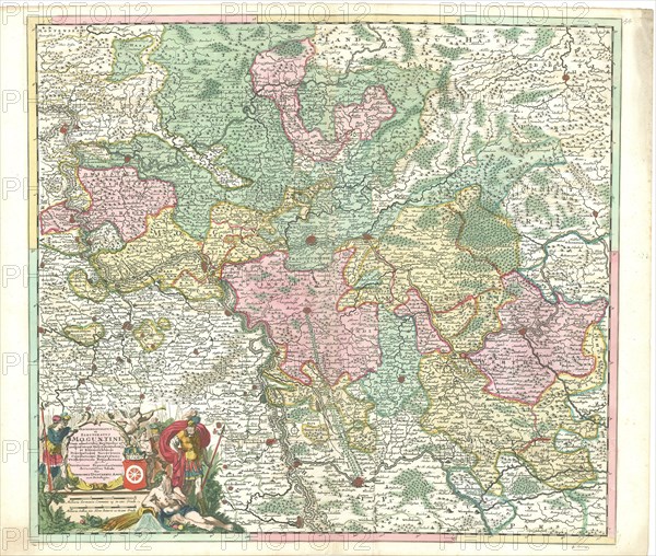 Map, Archiepiscopatus et electoratus Moguntini cum adjacentibus regionibus ut landgraviatuum Hasso Darmstadiensis et Rhenofeldensis, Theodorus Danckerts (1663-1727), Copperplate print