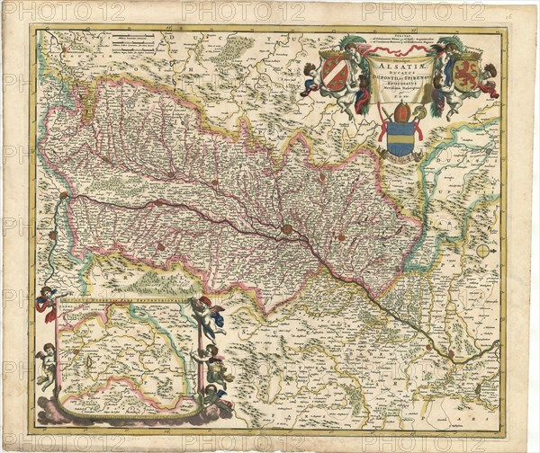 Map, Utriusque Alsatiae, Ducatus Dupontii, et Spirensis Episcopatus novissima descriptio, Frederick de Wit (1610-1698), Copperplate print