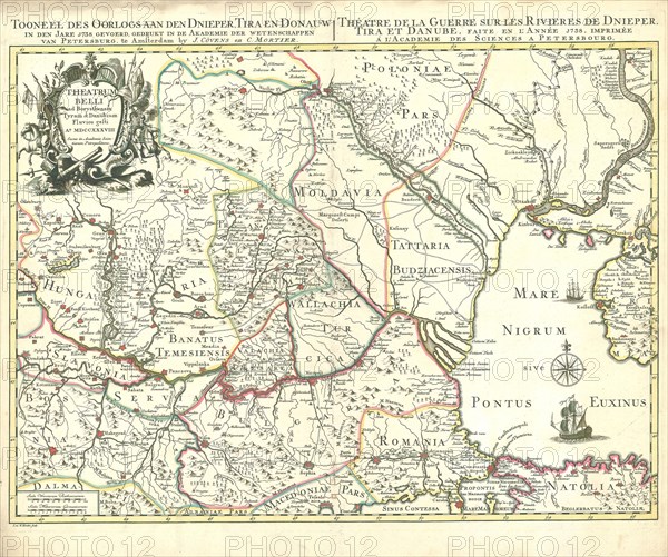 Map, Theatrum belli ad Borysthenem Tyram & Danubium fluvios gesti A° MDCCXXXVIII, Johannes Condet (1711-1781), Copperplate print