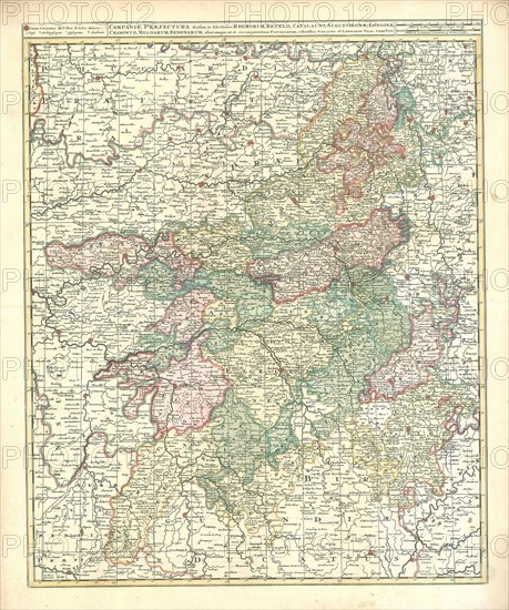 Map, Campaniae praefectura divisum in electiones Rhemorum, Retelii, Catalauni, Augustibonae, Longonae, Chamontii, Meldarum, Senonarum, aliarumque, ut et circumjacentium provinciarum, Copperplate print