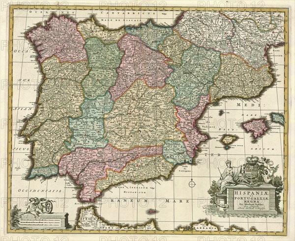 Map, Hispaniae et Portugalliae regna, Nicolaes Jansz. Visscher (1618-1679), Copperplate print