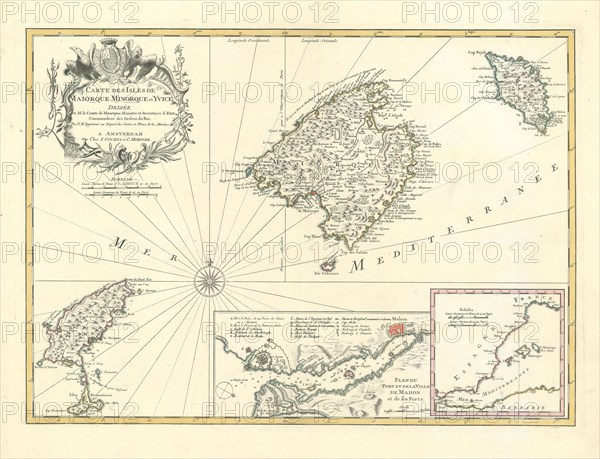 Map, Carte des isles de Maiorque Minorque et Yvice, Jacques Nicolas Bellin (1703-1772), Copperplate print