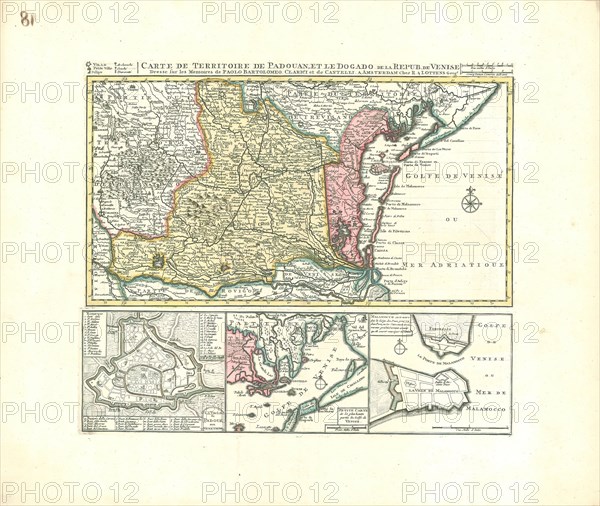 Map, Carte de territoire de Padouan, et le Dogado de la repub. de Venise, Paolo Bartolommeo Clarici (1664-1725), Copperplate print