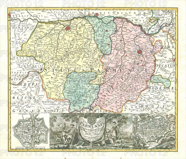 Map, Statvs Parmensis sive dvcatvs Parmensis et Placentinvs una cum ditione Bvxetana et Valle Tarae novissime exhibitus, Copperplate print