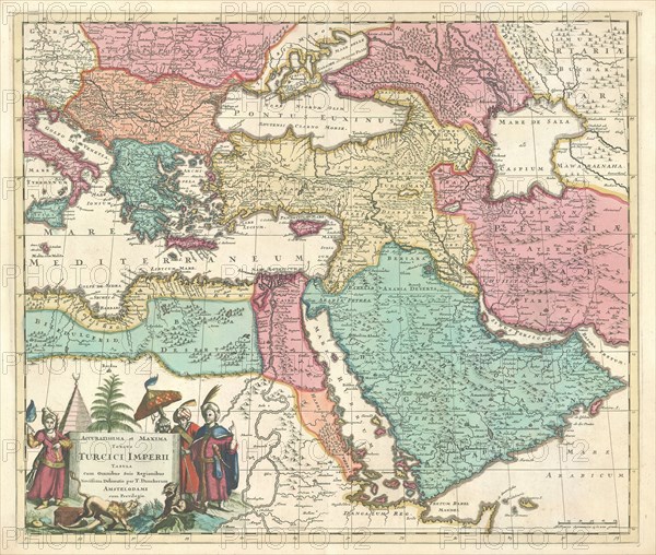 Map, Accuratissima et maxima totius Turcici imperii tabula cum omnibus suis regionibus novissima delineatio, Justus Danckertsz (1635-1701), Copperplate print