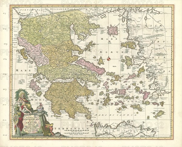 Map, Exactissima totius Archipelagi nec non Graeciae tabula in qua omnes subjacentes regiones et insulae distincte ostenduntur, Nicolaes Jansz. Visscher (1649-1702), Copperplate print