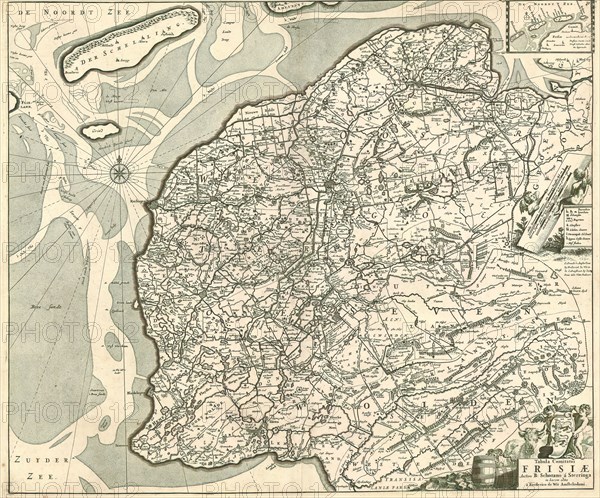 Map, Tabula comitatus Frisiae, Bernardus Schotanus à Sterringa (c. 1640-1704), Copperplate print