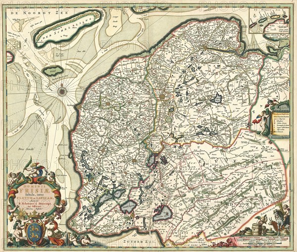 Map, Dominii Frisiae tabula, inter Flevum et Lavicam, Bernardus Schotanus à Sterringa (c. 1640-1704), Copperplate print