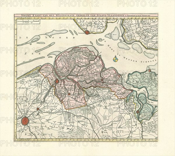 Map, Nieuwe kaart van het westelykste gedeelte van Staats-Vlaanderen, Copperplate print