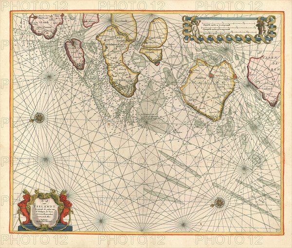 Map, De cust van Zeelandt, bevatende de gaten van de Wielingen, ter Veere, Ziericzee, Brouwershaven, Goeree, en de Maes, Copperplate print