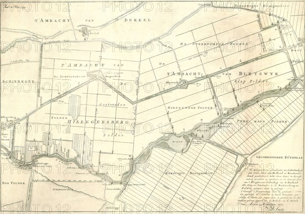 Map, Ambacht van Hillegersberg, 't Ambacht van Bleysw?k, Eendragts Droogmakery, Twee Mans Polder, D. Smits, Copperplate print