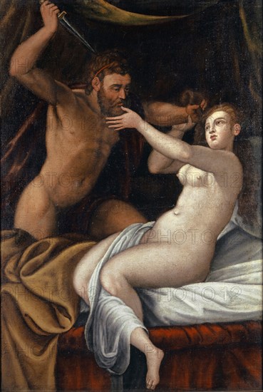 Tarquinius threatens Lucretia, oil on canvas, 102 x 69 cm, unmarked, Thoman Weber, Kempten um 1535–[1570] Basel