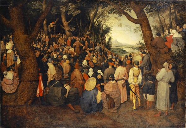 Homily of John the Baptist, c. 1598, oil on oak, 114.6 x 165.2 cm, unsigned, Jan Brueghel d. Ä., Brüssel 1568–1625 Antwerpen, Pieter Bruegel d. Ä., (Kopie nach / copy after), um 1526/30–1569 Brüssel