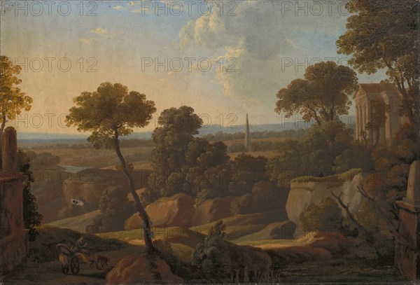 Greek Landscape with Temple, Obelisk and Grave Stele, oil on canvas, 35.5 x 52 cm, unsigned, Peter Birmann, Basel 1758–1844 Basel