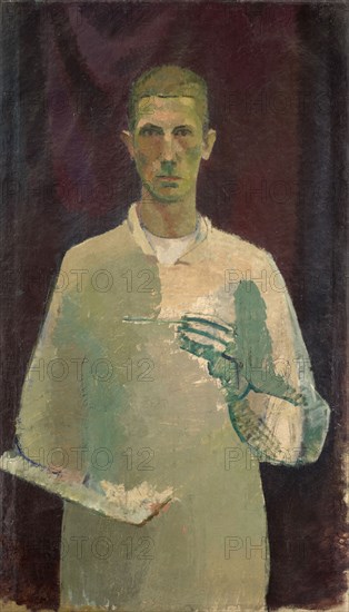 Self-Portrait with Palette, Oil on Burlap, 130 x 75.5 cm, Not Signed, Franz Marent, Basel 1895–1918 Basel