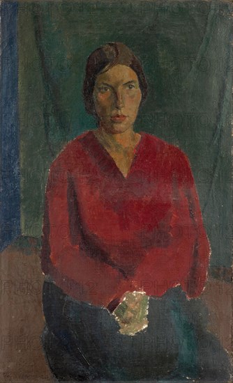 Lady in a dark blouse, oil on burlap, 100 x 61 cm, signed lower left: Marent, Franz Marent, Basel 1895–1918 Basel
