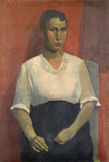 Portrait of a lady in a white blouse, oil on burlap, 98.5 x 66.5 cm, unmarked, Franz Marent, Basel 1895–1918 Basel