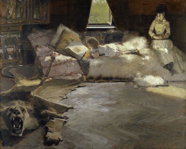 The picture book, 1891, oil on limewood, 69.8 x 86.8 cm, signed lower left: ALBERT., BASEMENT, CELLAR., Albert von Keller, Gais/Appenzell 1844–1920 München