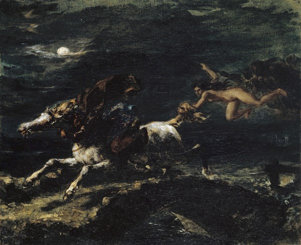 Tam O'Shanter poursuivi par les sorcières, 1849, oil on canvas, 38 x 46.5 cm, signed lower left: Eug., Delacroix., Eugène Delacroix, Charenton-Saint-Maurice/Val-de-Marne 1798–1863 Champrosay bei Paris