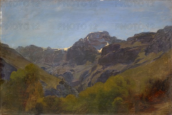 Glarus mountain landscape with Rüchigrat and Bös Fulen, oil on canvas, 39.5 x 58 cm, Johann Rudolf Koller, Zürich 1828–1905 Zürich