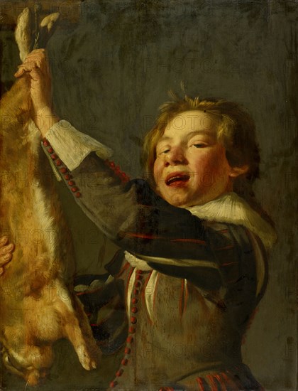 Boy with dead rabbit, oil on oak wood, 65 x 50 cm, unsigned, Frans Hals, (Umkreis / circle), Antwerpen 1581/85–1666 Haarlem