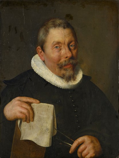 Portrait of a painter, 1619, oil on lime wood, 61.5 x 46.5 cm, Unmarked, but dated in the upper left corner: A °., 1619., Flämischer Meister, 17. Jh.