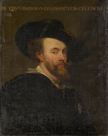 Self-portrait, oil on canvas, 77 x 61.5 cm, unmarked., Labeled above: PETRVS., RVBENVS, ., BELGA, ., PICTOR, ., CELEBERR, Peter Paul Rubens, (Kopie nach / copy after), Siegen 1577–1640 Antwerpen