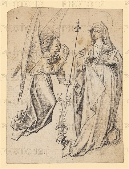 The Annunciation to Mary, c. 1460/70, feather in dark gray, folio: 13.5 x 10.1 cm, unsigned, Anonym, Süddeutschland (?), um 1460/70