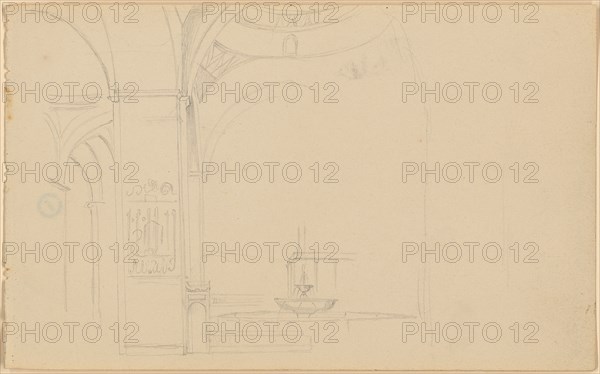 Sketch sheet: 4: Fountain courtyard of a mosque, 1843, pencil, quadratic grid, Sheet: 11.4 x 18.5 cm, Unmarked, Johann Jakob Falkeisen, Basel 1804–1883 Basel