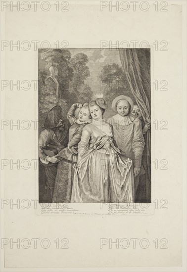 Antoine Watteau, French, 1684-1721, Les habits sont italiens, early 18th century, etching and engraving printed in black ink on laid paper, Plate: 12 × 8 3/8 inches (30.5 × 21.3 cm)