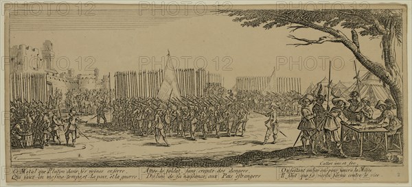 Unknown (French), after Jacques Callot, French, 1592-1635, L'Erolement des troupes, between late 18th and 19th century, etching printed in black ink on wove paper, Sheet (trimmed within plate mark): 3 3/8 × 7 1/2 inches (8.6 × 19.1 cm)