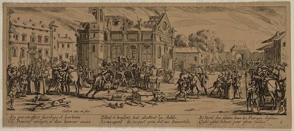 Unknown (French), after Jacques Callot, French, 1592-1635, Devastation d'un monastere, between late 18th and 19th century, etching printed in black ink on wove paper, Sheet (trimmed within plate mark): 3 1/4 × 7 1/2 inches (8.3 × 19.1 cm)