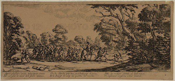 Unknown (French), after Jacques Callot, French, 1592-1635, Decouverte des malfaiteurs, between late 18th and 19th century, etching printed in black ink on wove paper, Sheet (trimmed within plate mark): 3 3/8 × 7 1/2 inches (8.6 × 19.1 cm)