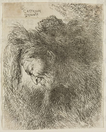 Giovanni Benedetto Castiglione, Italian, 1616 - 1670, Old Man Wearing a Fur Cap, Facing Left, 17th century, etching printed in black ink on tissue, Sheet (trimmed within plate mark): 4 × 3 1/4 inches (10.2 × 8.3 cm)