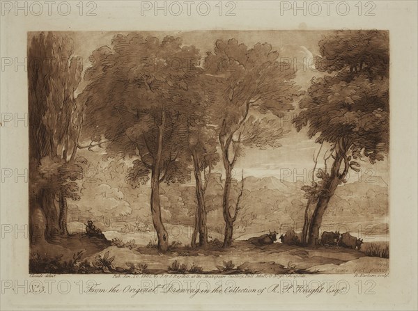 Richard Earlom, English, 1743 - 1822, after Claude Gellée, French, 1600-1682, Herdsman Keeping Cattle, ca. 1802, etching and mezzotint printed in brown ink on laid paper, Plate: 6 1/2 × 8 3/4 inches (16.5 × 22.2 cm)