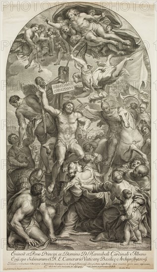 Jakob Frey, Swiss, 1681-1752, after Domenichino, Italian, 1581-1641, Martyrdom of Saint Sebastian, 1737, Etching and engraving printed in black on laid paper, sheet (trimmed within plate mark):