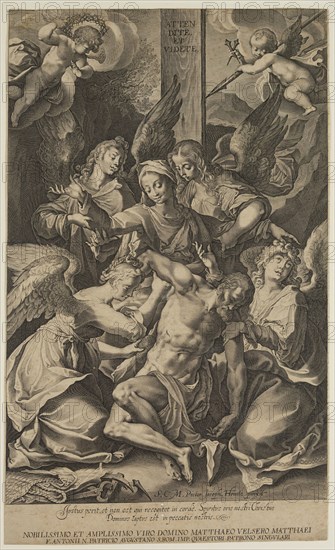 Lucas Kilian, German, 1579-1637, after Josef Heintz, German, 1564-1609, Descent from the Cross, between 1579 and 1637, engraving printed in black ink on laid paper, Image: 15 3/8 × 10 inches (39.1 × 25.4 cm)