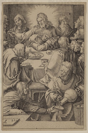 Unknown (Dutch), after Lucas van Leyden, Netherlandish, 1494-1533, The Last Supper, between 1521 and 1887, etching and engraving printed in black ink on wove paper, Sheet (trimmed within plate mark): 4 1/2 inches × 3 inches (11.4 × 7.6 cm)