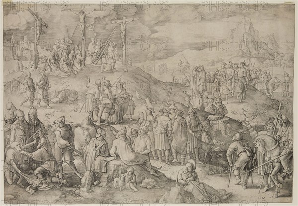 Lucas van Leyden, Netherlandish, 1494-1533, Calvary, 1517, engraving printed in black ink on laid paper, Sheet (trimmed within plate mark): 11 1/8 × 16 1/8 inches (28.3 × 41 cm)