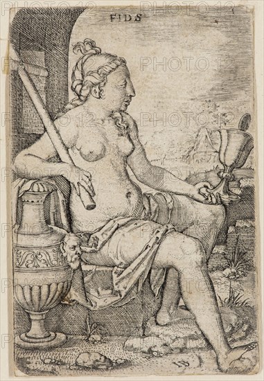 Master I. B., German, Faith, ca. 1530, engraving printed in black ink on laid paper, Sheet (trimmed within plate mark): 3 × 2 inches (7.6 × 5.1 cm)
